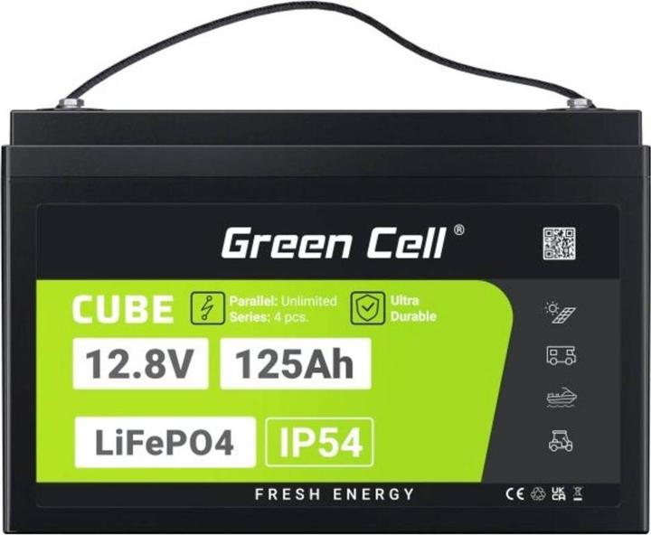 Image du produit GreenCell Green Cell CUBE LiFePO4 battery 125Ah 12.8V 1600Wh lithium iron phosphate battery for motorhomes, so (12.80 V, 125 Ah)