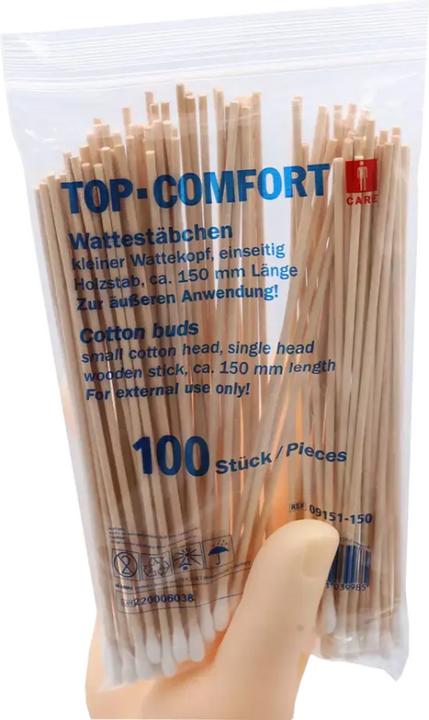 Ampri Top Comfort Bastoncino cotton fioc monouso in legno, 150 mm, legno naturale, cotone