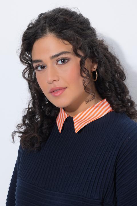 Actual product image Ulla Popken Blouse collar, stripes, button placket, for layering (46, 48)