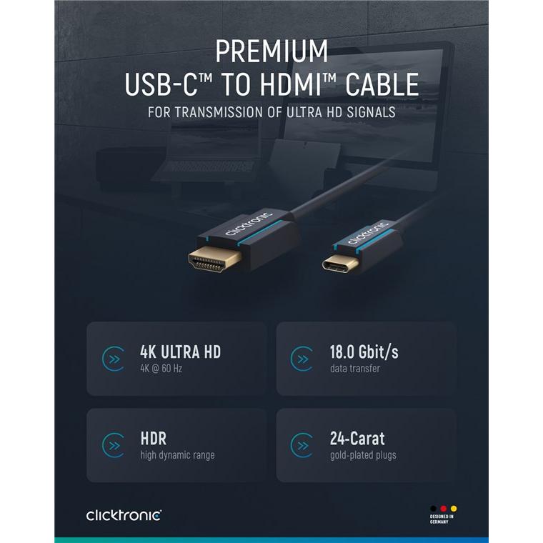 Thumbnail - clicktronic Casual USB-C™/HDMI™ Adapterkabel, 3 m (3 m, HDMI), Video Kabel