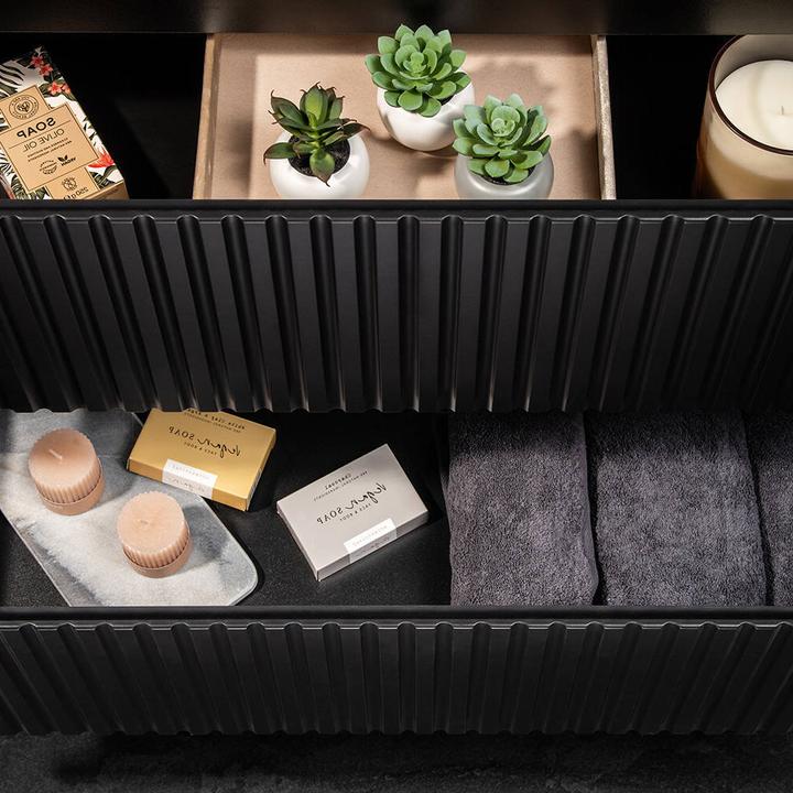 Produktbild En.Casa Waschtischunterschrank Skelbolu 160x60x40 cm Schwarz/Eiche
