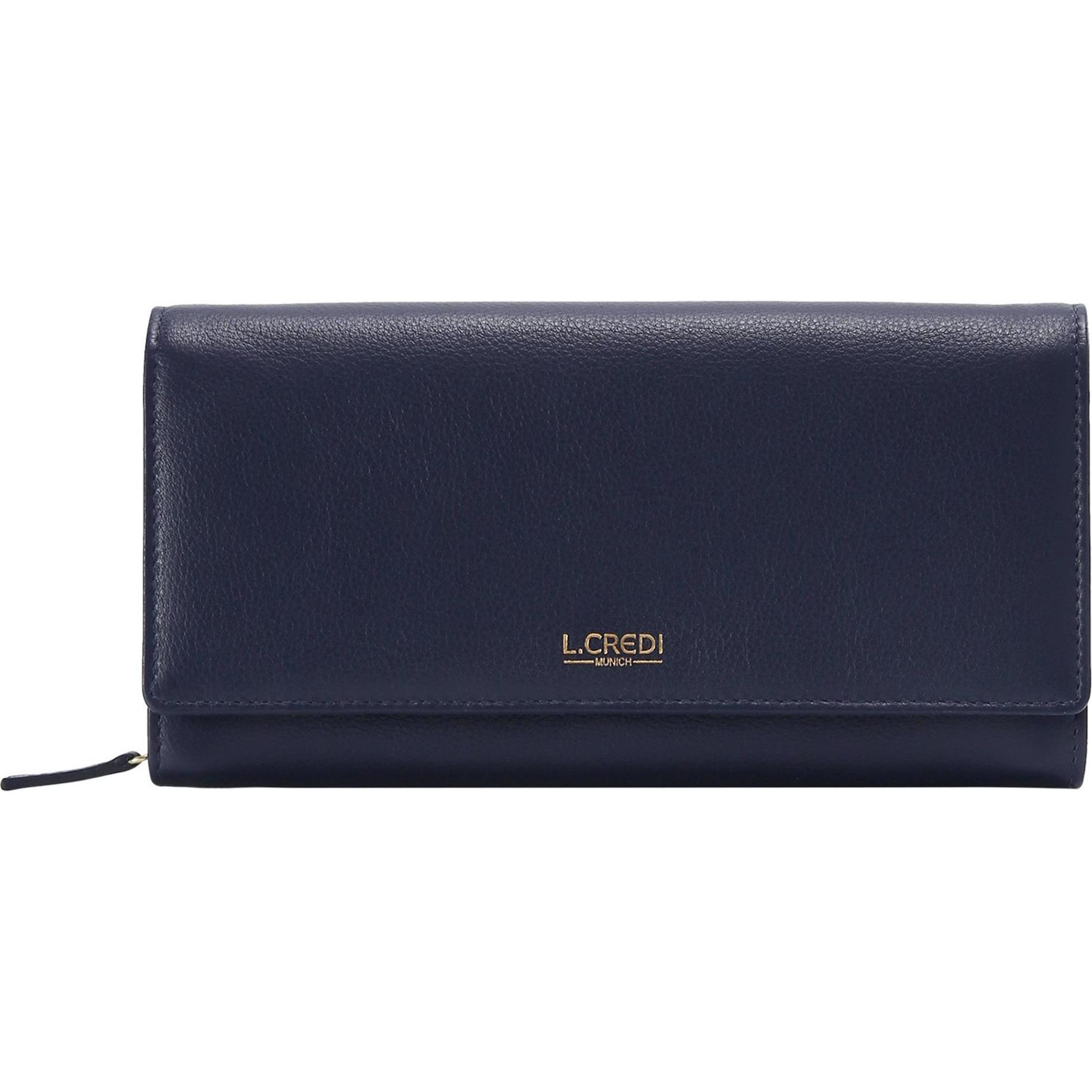 L.Credi, Damen, Portemonnaie, Evelyn Geldbörse Leder 20 cm, Blau