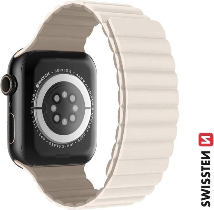 Swissten Silicone Band for Apple Watch - Magnetic 42/44/45/49 mm White/Cappuccino (Silicone)