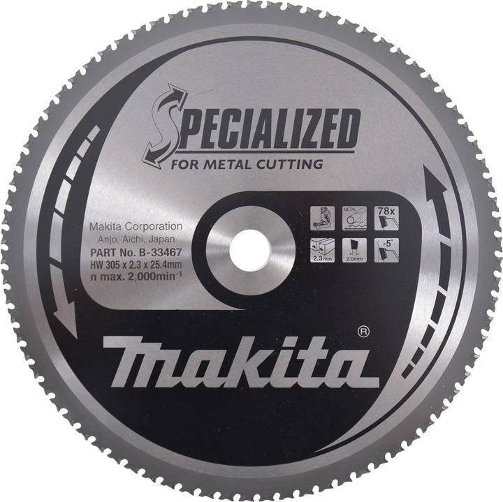 Productafbeelding Makita Gespecialiseerd cirkelzaagblad voor metaal 305 x 25,4 x 2,3 mm 78 tanden ( B-33467 ) voor koud zagen
