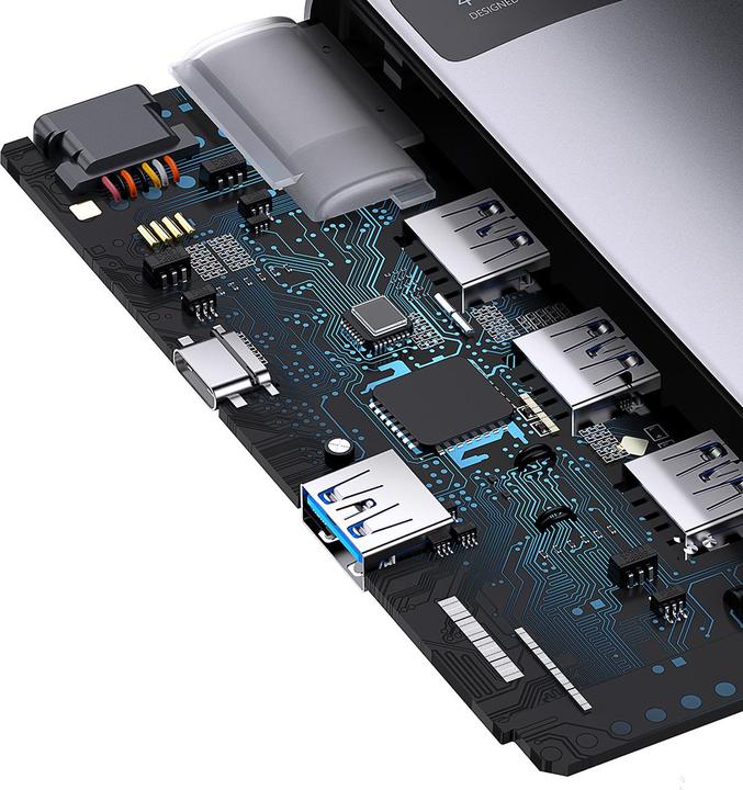 Actual product image Baseus Metal Gleam Series 4-in-1 Multifunctional Type-C HUB Docking Station GrayType-C to USB3.0*4 (USB-C, 4 Ports)