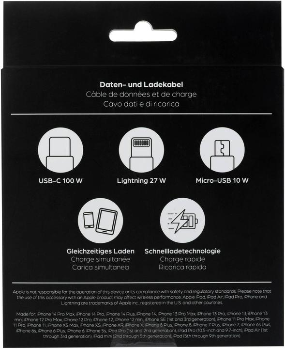 Actual product image Onit USB 2.0-Kabel USB-C - Lightning/USB-C/Micro-USB B 1.2 m (1.20 m, 100 W)