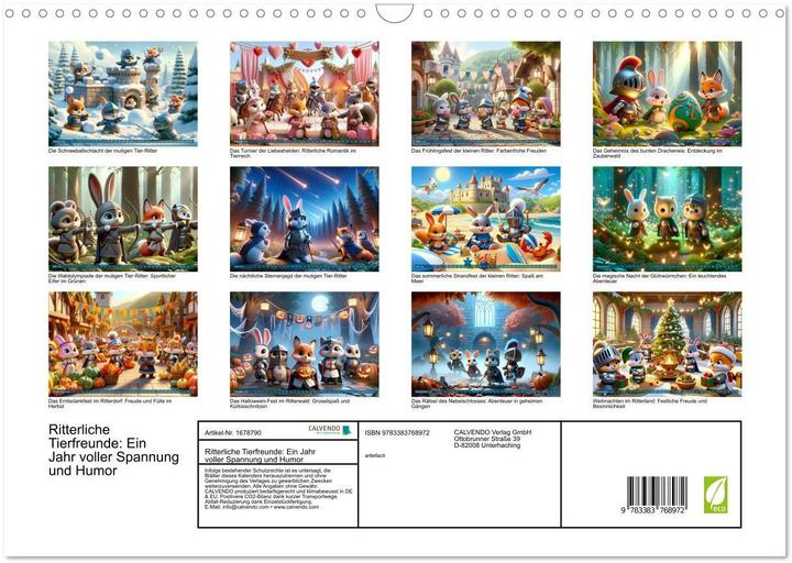 Image du produit Ritterliche Tierfreunde: Ein Jahr voller Spannung und Humor (Wandkalender 2025 DIN A3 quer), CA (A3)