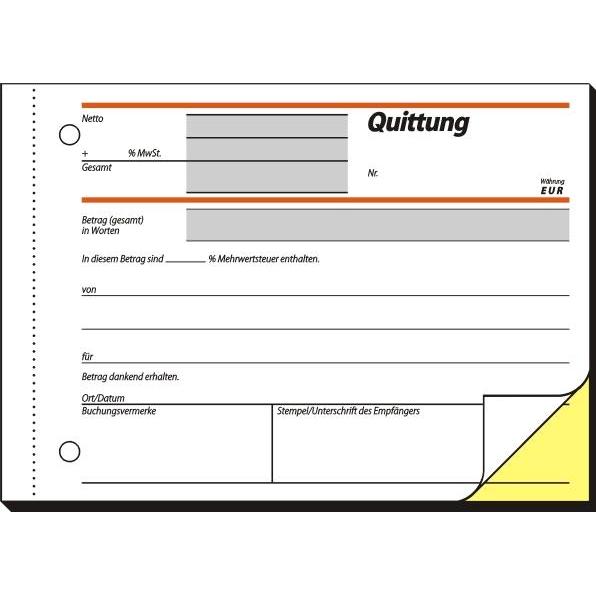 Sigel, Formular, Quittungsblock Papierformat: DIN A6 quer selbstdurchschreibend: Ja