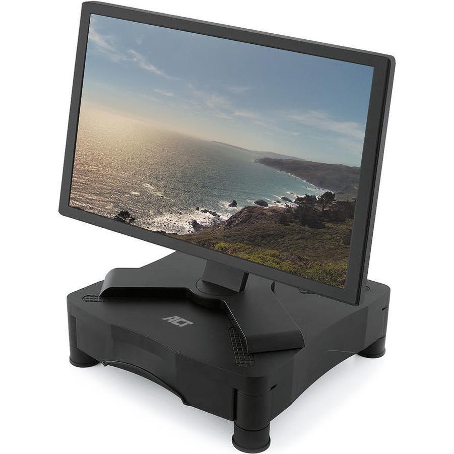 ACT Monitor stand with one drawer, adjustable height, Monitor Erhöhung, Schwarz