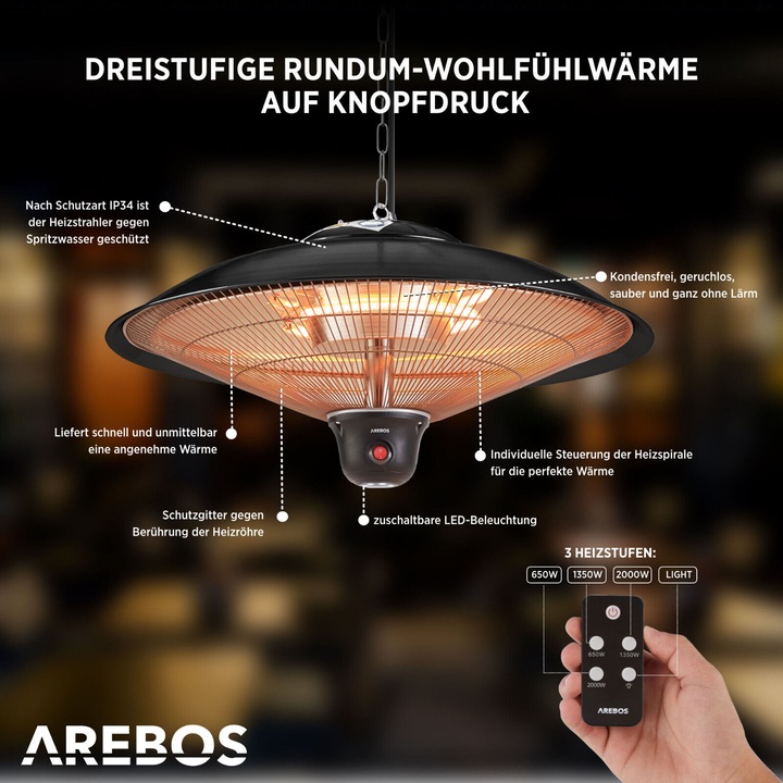 Actual product image Arebos Overhead radiant heater (2000 W)