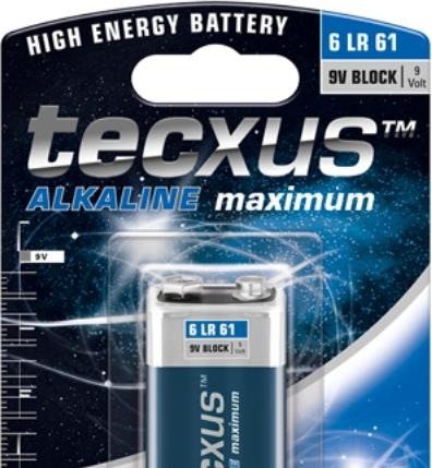 Actual product image Tecxus 9 Volt Block - Battery 9V - Alkaline (1 pcs., 9V Block, 550 mAh)