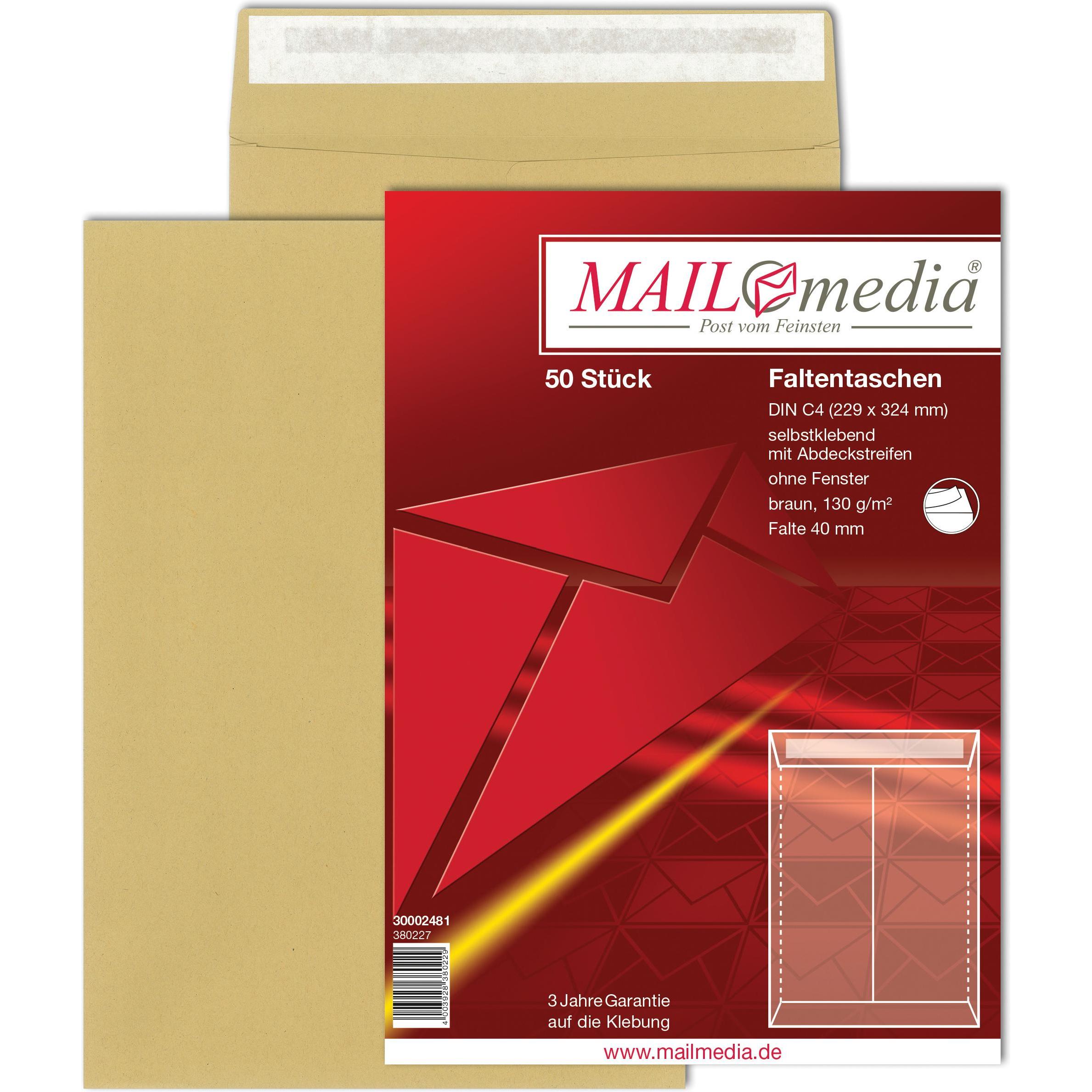 Mayer-Network, Versandtasche + Luftpolstertasche, 50 Versandtaschen C4 braun 120g hk m Falte (50 x)