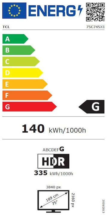 Energy Label TCL 75C745 (75", QLED, 4K, 2023)