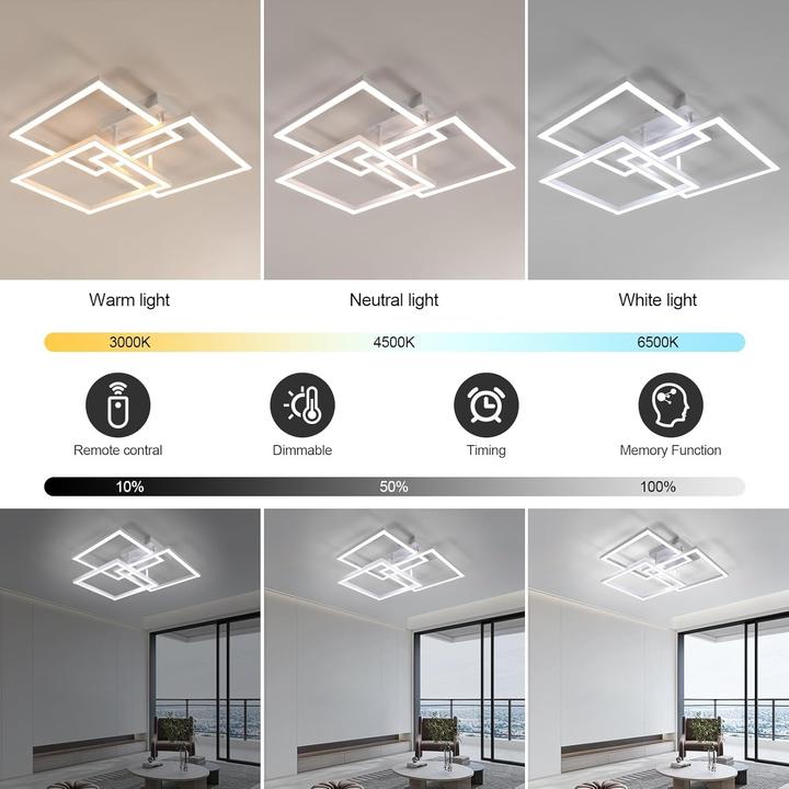 Produktbild Comely Dimmbare LED-Deckenleuchte mit Fernbedienung, modern für Wohnzimmer, Schlafzimmer, Küche