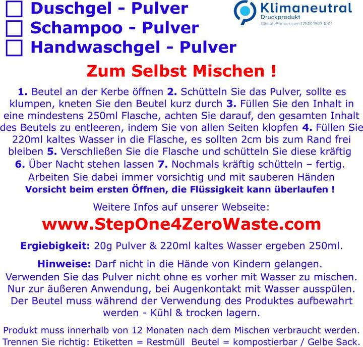 Step One Handwaschgel in Pulverform Enzian (Handseife Nachfüllpackung, 500 ml)