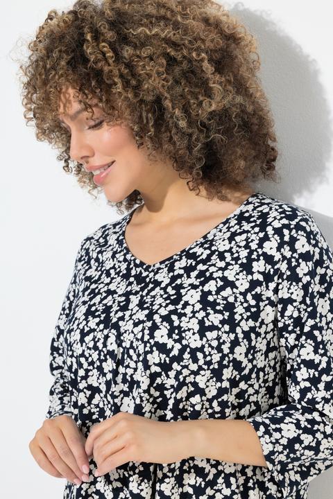 Produktbild Ulla Popken T-Shirt, A-Linie, V-Ausschnitt, Zierfalten, 3/4-Arm (46, 48)