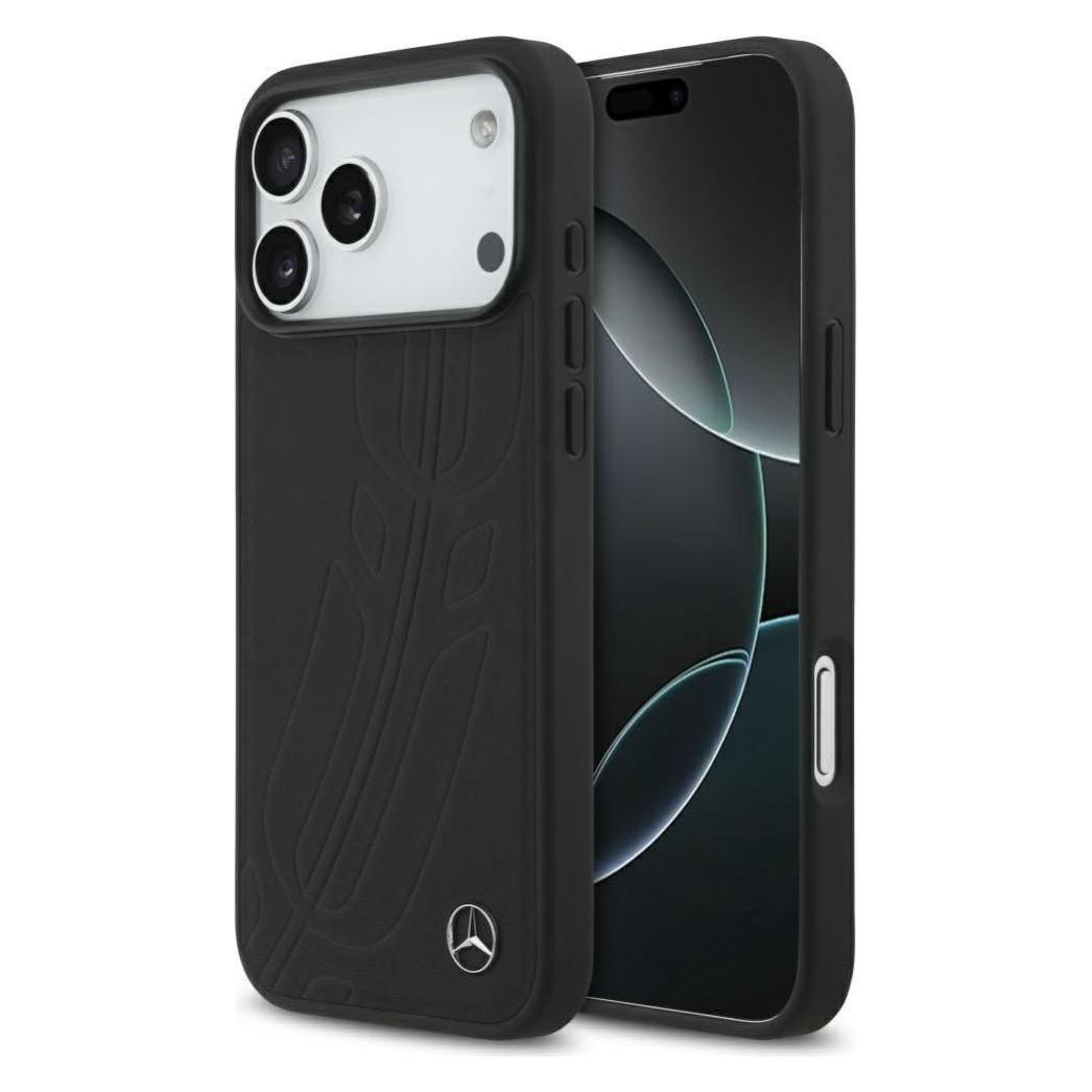Mercedes Leather Large Laurel Leave MagSafe Case For IPhone 17 Pro Max Black (Apple IPhone 17 Pro Max), Smartphone Hülle, Schwarz