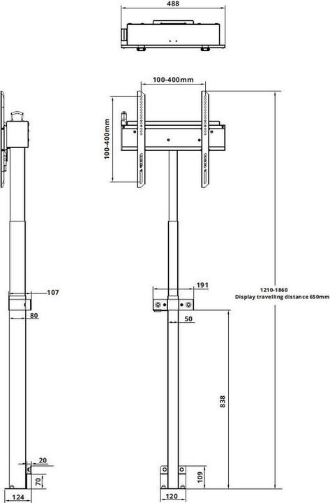 Actual product image Multibrackets TV stand motorized, black, metal/aluminum (60", 60 kg)