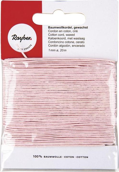 Image du produit Rayher Cordon de coton ciré rose 20m