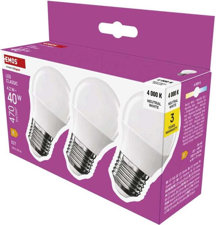 Image du produit Emos Lampe LED Classic Mini Globe / E27 / 4,2 W (40 W) / 470 lm / Blanc neutre (E27, 470 lm, 3 x)