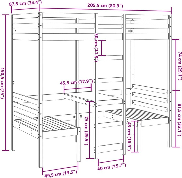 Valeurs nutritives et ingrédients VidaXL Lit superposé avec bureau & chaises (80 x 200 cm)