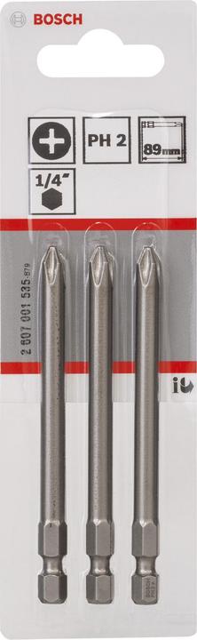 Actual product image Bosch Professional Zubehör Screwdriver bit extra hard PH 2, 89 mm, pack of 3 (Cross Phillips PH M2)