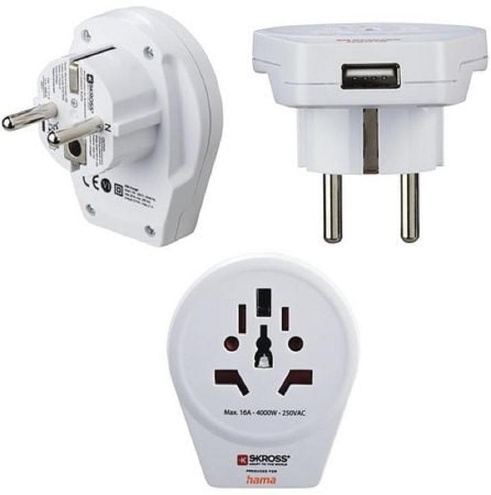 Actual product image Hama Travel adapter World to Europe USB for 2- and 3-pin devices, 1x USB