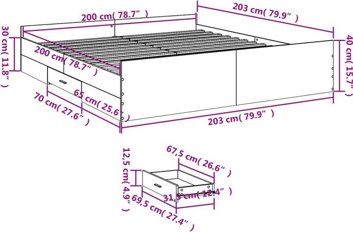 Produktbild VidaXL Bettgestell mit Schubladen (200 x 200 cm)