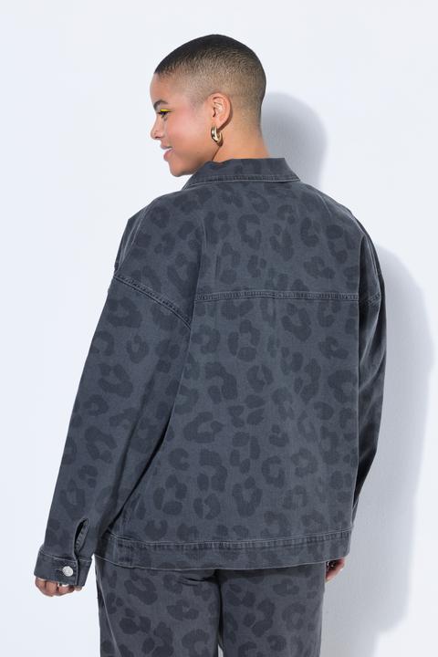 Actual product image Studio Untold Denim jacket, oversized, grey denim with leopard print (58)