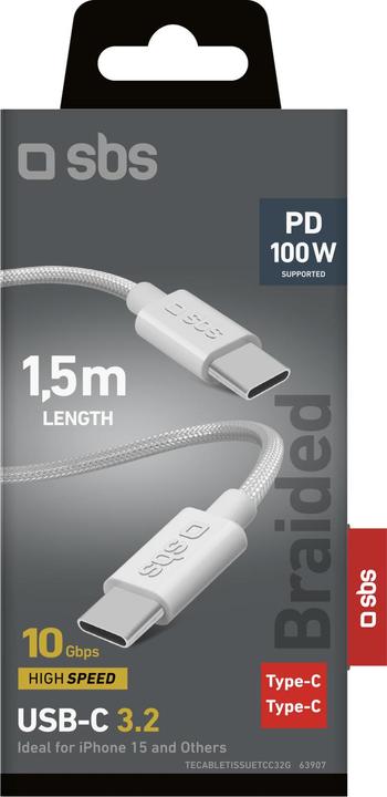 Actual product image SBS Charging/data cable USB-C to USB-C 1.5m 100 W-Power grey (1.50 m, USB 3.2 Gen 2, 100 W)