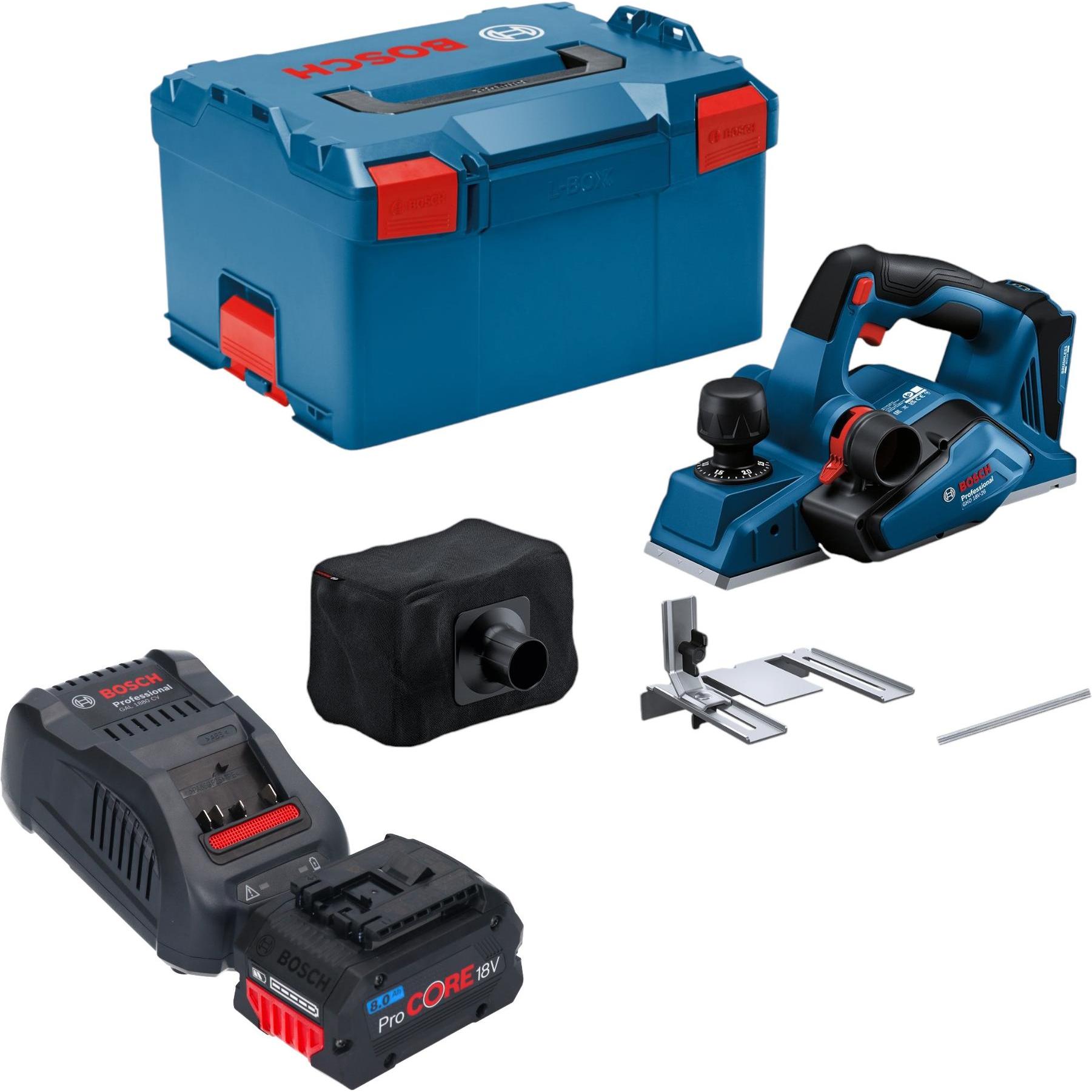 Bosch Professional, Hobelmaschine, Bosch GHO 18V-26 Professional Akku Hobel 18 V 2,6 mm Brushless + 1x ProCORE Akku 8,0 ...