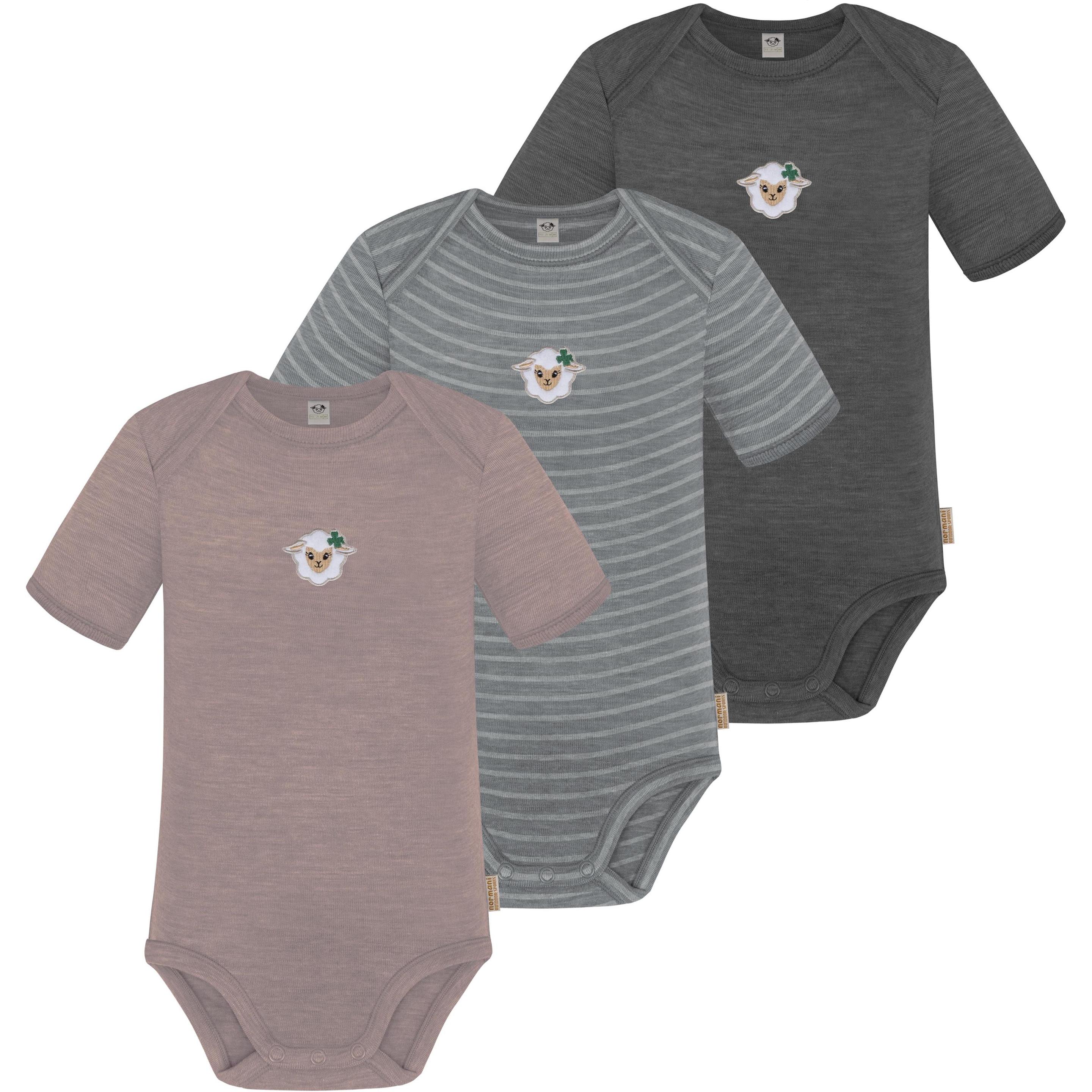 Normani, Herren, Body, 3er Set Baby Merino Body Kurzarm „Tauranga" - 9295, Grau, (98)