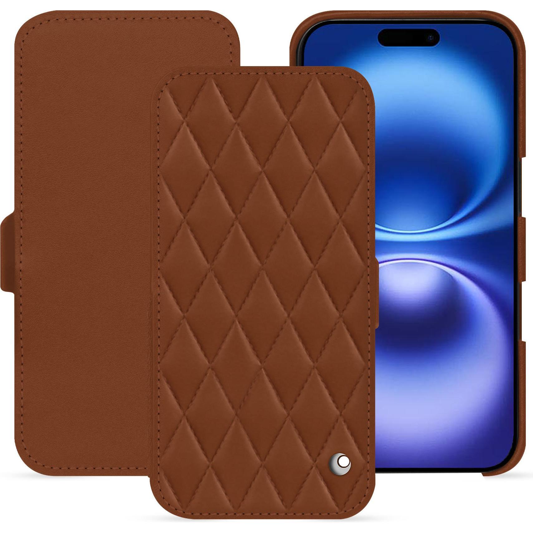 Noreve Lederschutzhülle horizontal (Apple iPhone 16), Smartphone Hülle, Braun