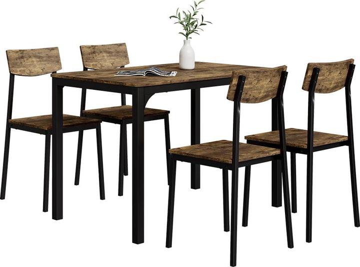 Produktbild Vicco Esstischset Fyrk, Schwarz/Eiche rustikal, 110 x 70 cm mit 4 Stühlen (110 x 75 x 70 cm)