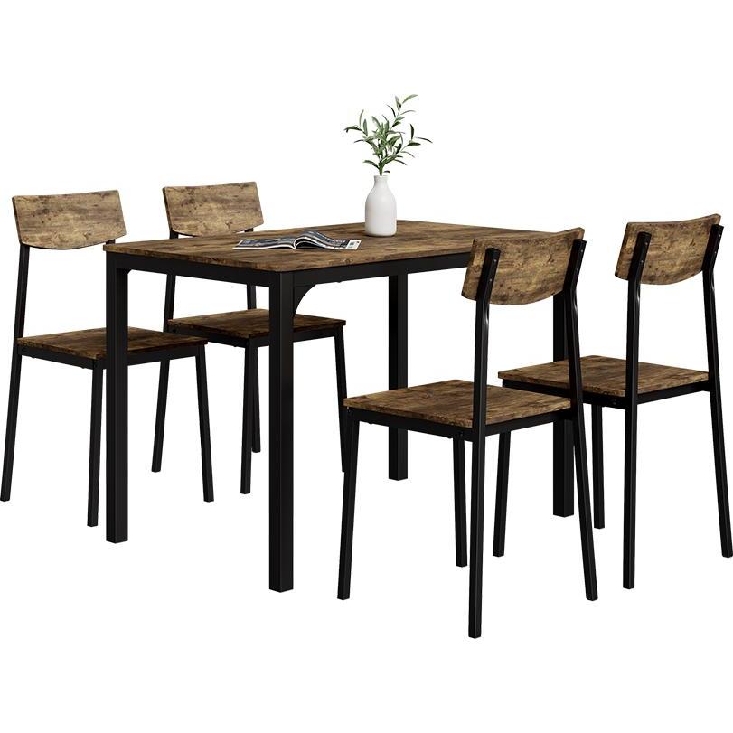 Vicco, Esstisch, Esstischset Fyrk, Schwarz/Eiche rustikal, 110 x 70 cm mit 4 Stühlen (110 x 75 x 70 cm)
