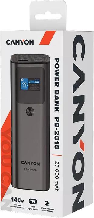 Actual product image Canyon PB-2010, allowed for air travel power bank /97. Li-poly battery, in/out:2xUSB-C PD3.1 (27000 mAh, 140 W, 99.90 Wh)