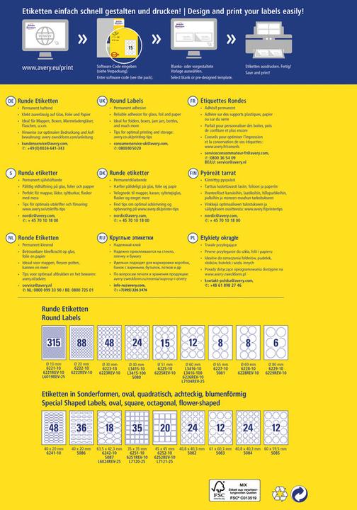 Productafbeelding Avery Zweckform identificatie-etiketten, diameter: 20 mm rond, permanente kleefstof, papier ongestreken