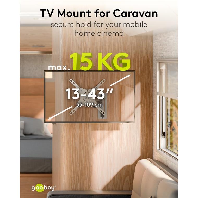 Thumbnail - Goobay TV-Wandhalterung Caravan FULLMOTION M, Silber (Wand, 43", 15 kg), TV Wandhalterung, Silber