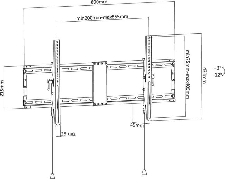 Image du produit Techly Pince pour téléviseur LCD - noir - Taille d'écran : 109.2-228.6 cm (43"-90") (Mur, 70 kg, 43" - 90")