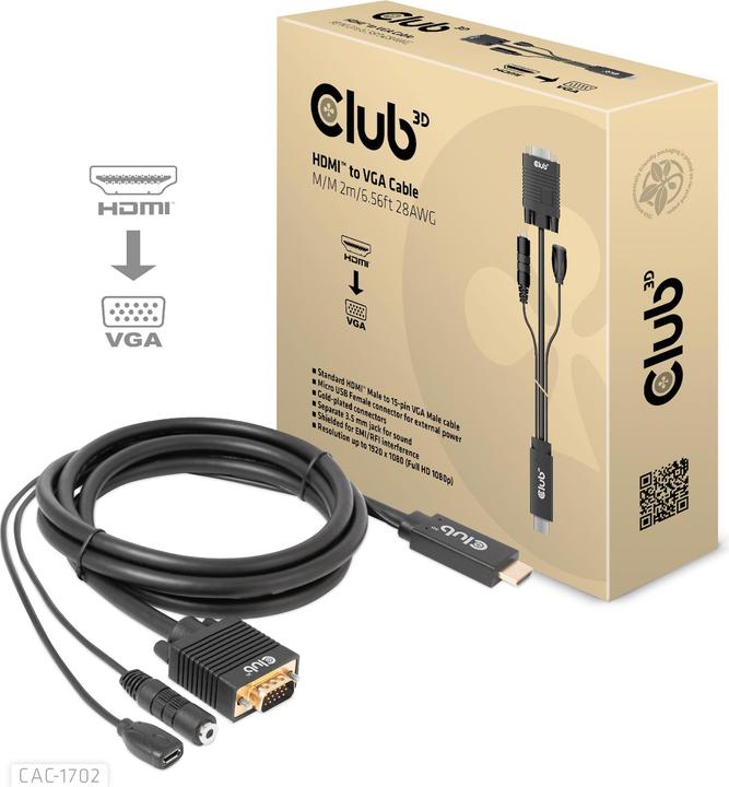 Produktbild Club 3D Club3D Kabel HDMI+Micro-USB-Buchse > VGA+ St/Bu (2 m)