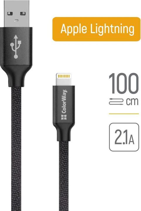 Produktbild Colorway Data Cable Apple Lightning Charging cable, Fast and safe charging Stable data transmission, Black (1 m)
