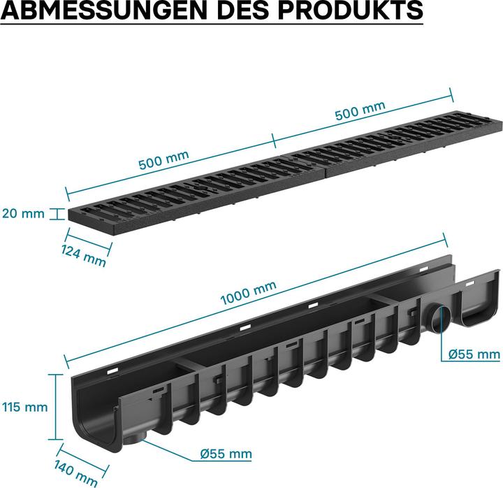 Produktbild Wiltec Entwässerungsrinne 1m Abdeckrost 25t Gusseisen Ablaufrinne Abwasserrinne