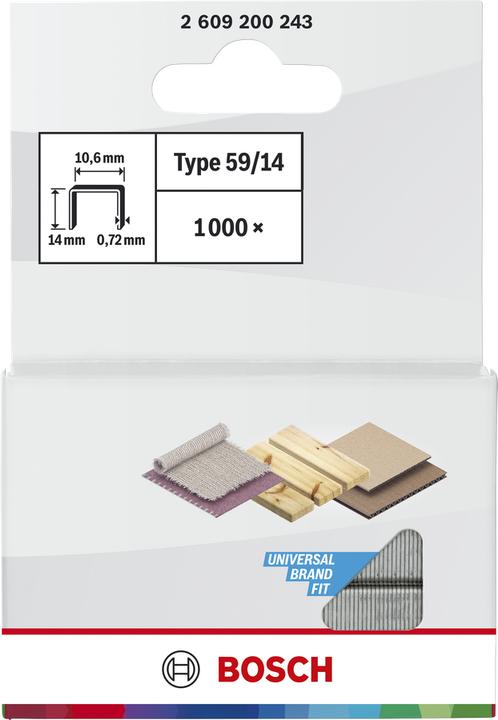 Produktbild Bosch Professional Zubehör Feindrahtklammer Typ 59, 10,6 x 0,72 x 14 mm, 1000er-Pack