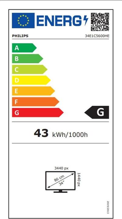 Energielabel Philips 34E1C5600HE (3440 x 1440 pixels, 34")