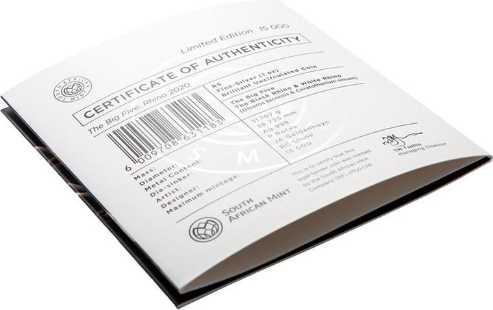 Produktbild South Africa Mint Silber Nashorn 1 oz - Big Five Serie I - 2020 (999, 2020)