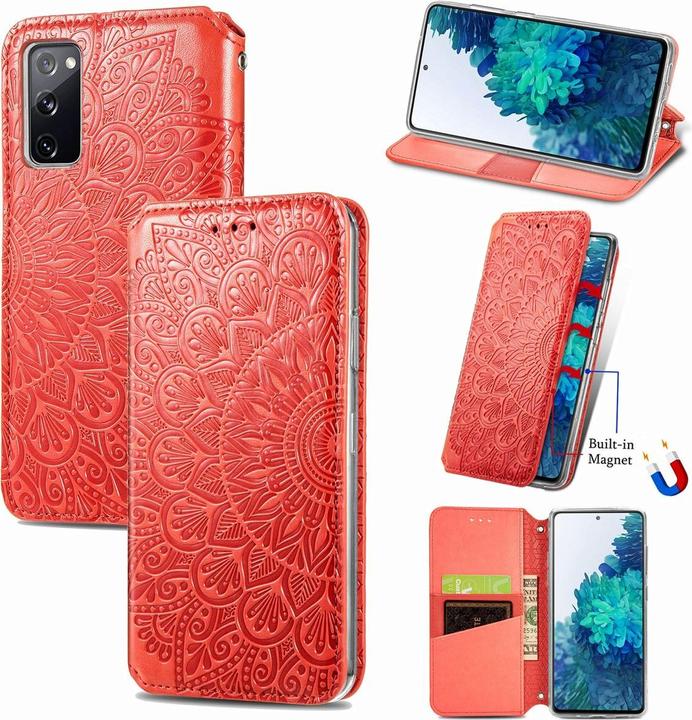 Produktbild König Design Hülle Handy Schutz für Samsung Galaxy S20 FE Case Flip Cover Tasche Etuis Rot (Samsung Galaxy S20 FE)