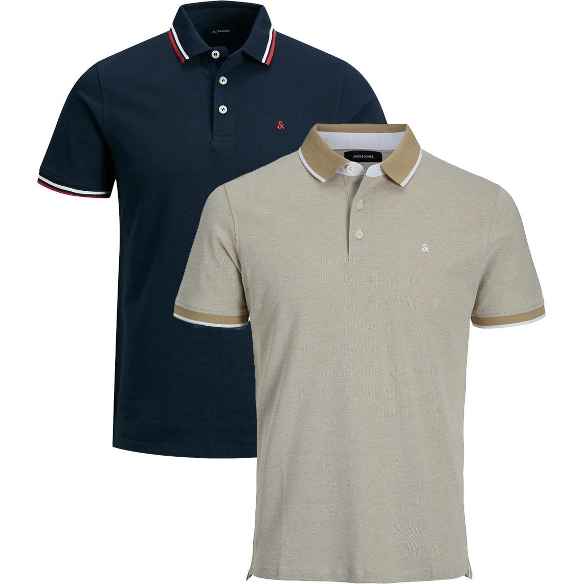 Jack & Jones, Herren, Shirt, 2er Pack Paulos - Slim Fit Poloshirt, Blau, (L)