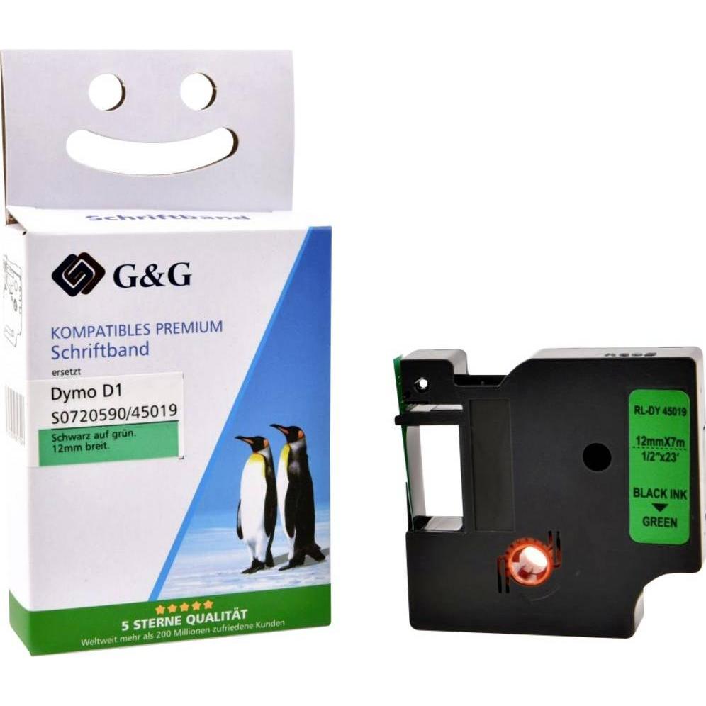 G&G, Nastro di marcatura, Kompatibel mit Dymo D1/ 45019/ S0720590 Schriftband (12mm x 7m) auf - Marke (1.20 cm, Nero, Verde)