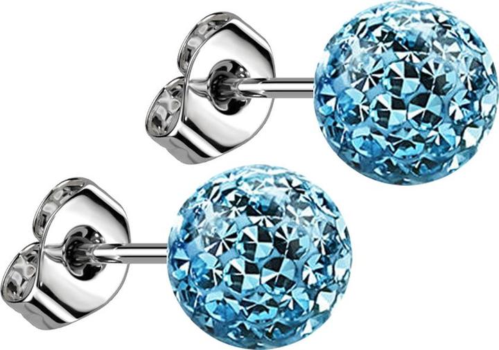 Actual product image Star Piercing Stud earrings silver with crystal ball aqua epoxy protective layer (without brass, Surgical steel 316L)