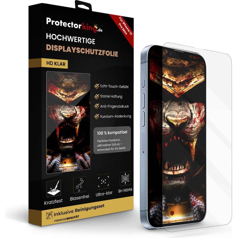 Protectorking 6x echtes Tempered 9H Panzerhartglas 3D KLAR (6 Stück, Apple iPhone 13 Pro Max), Smartphone Schutzfolie, T...